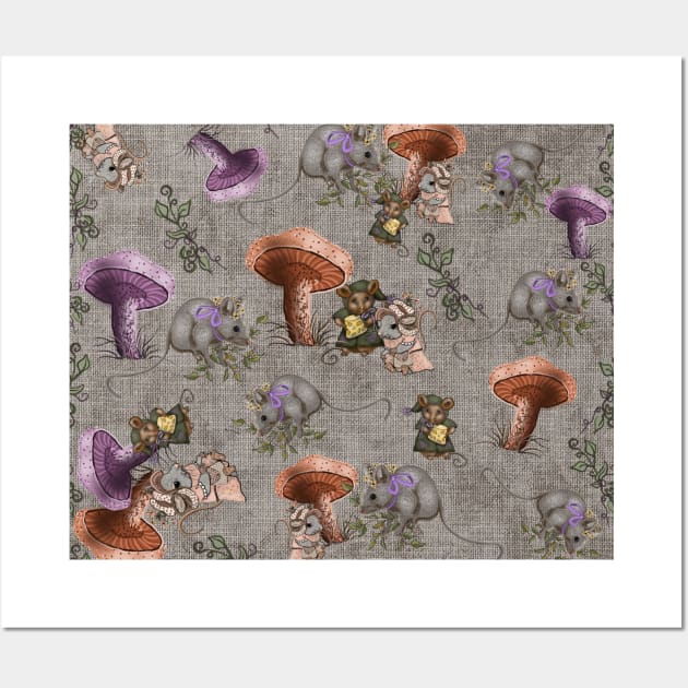 Woodland Mice and Mushrooms Wall Art by Salzanos